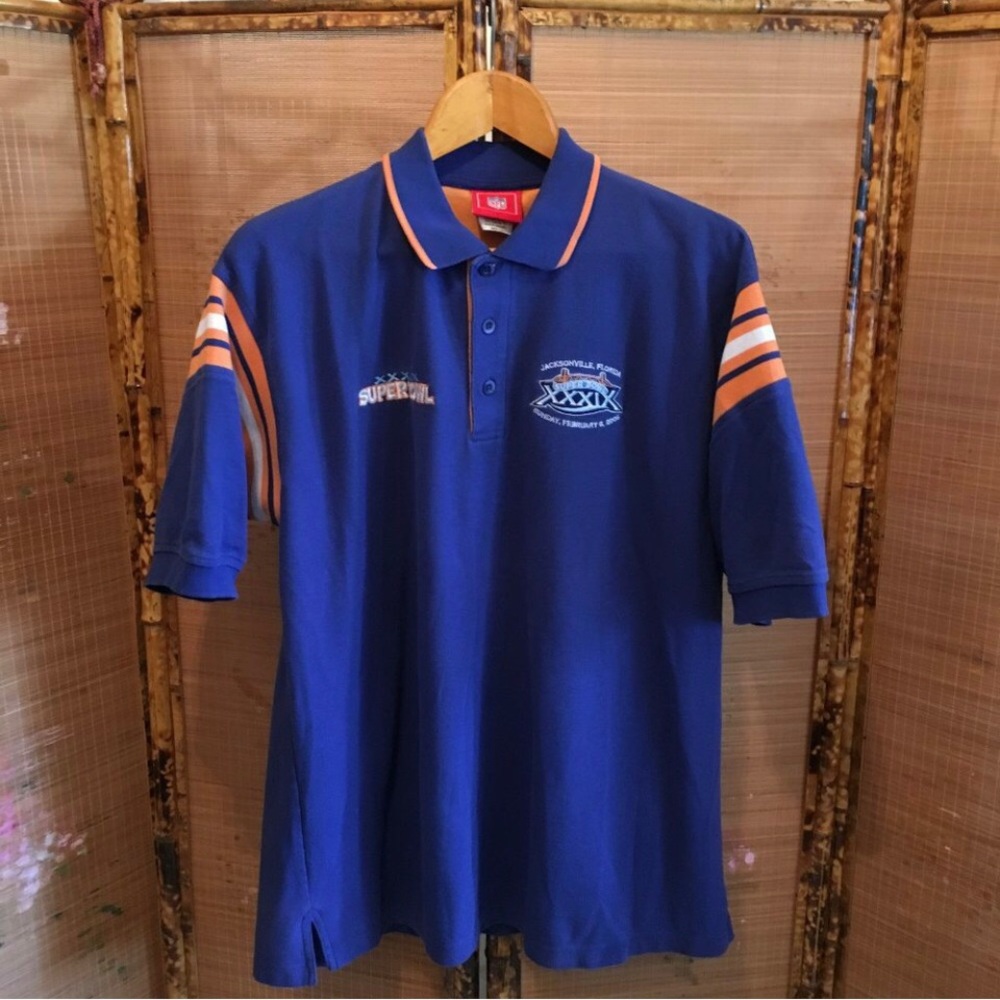 Super Bowl NFL polo shirt XXXIX 39 2005 blue short sleeve Patriot Eagle football